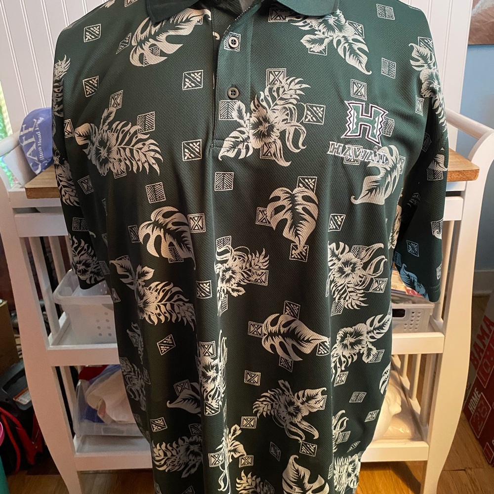 Preowned Men’s “HAWAII” Polo Style Shirt. Size 2XL Green/White. Short Sleeve